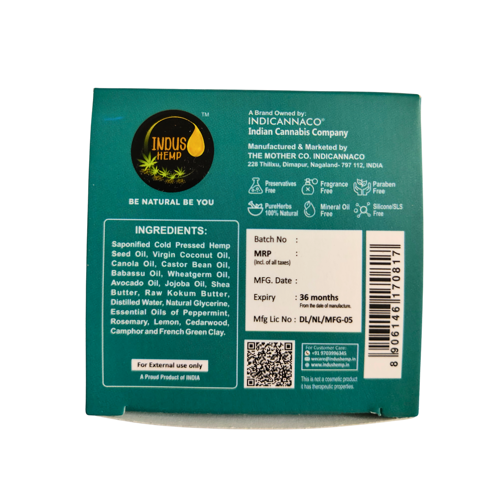 INDUS HEMP FRENCH EMERALD GREEN CLAY Shampoo Bar