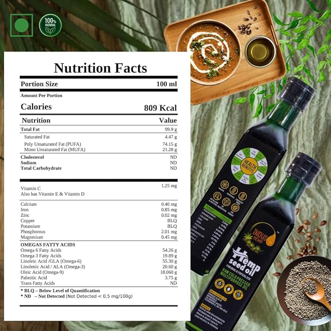 INDUS HEMP Raw Cold Pressed Pure Hemp Seed Oil