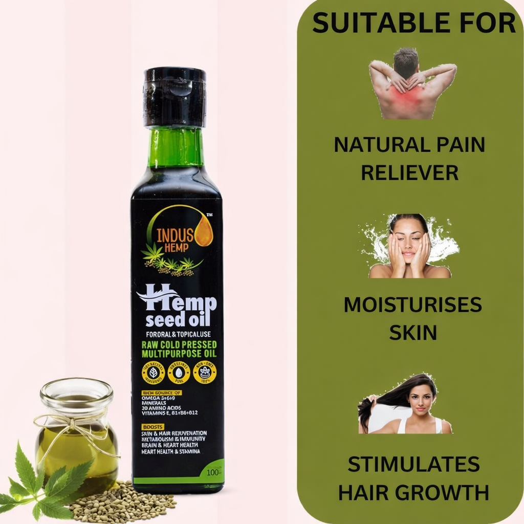 INDUS HEMP Raw Cold Pressed Pure Hemp Seed Oil