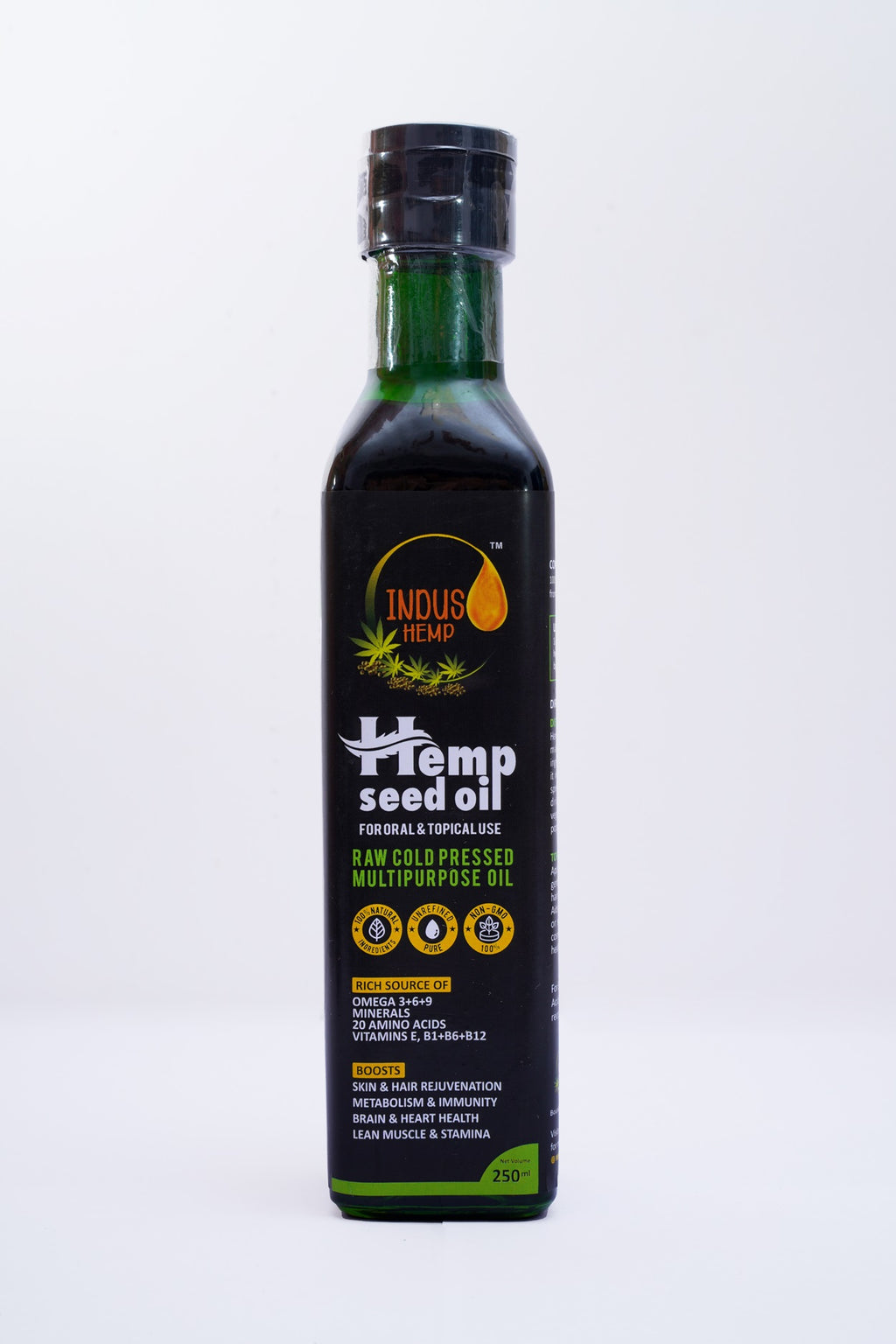 INDUS HEMP Raw Cold Pressed Pure Hemp Seed Oil