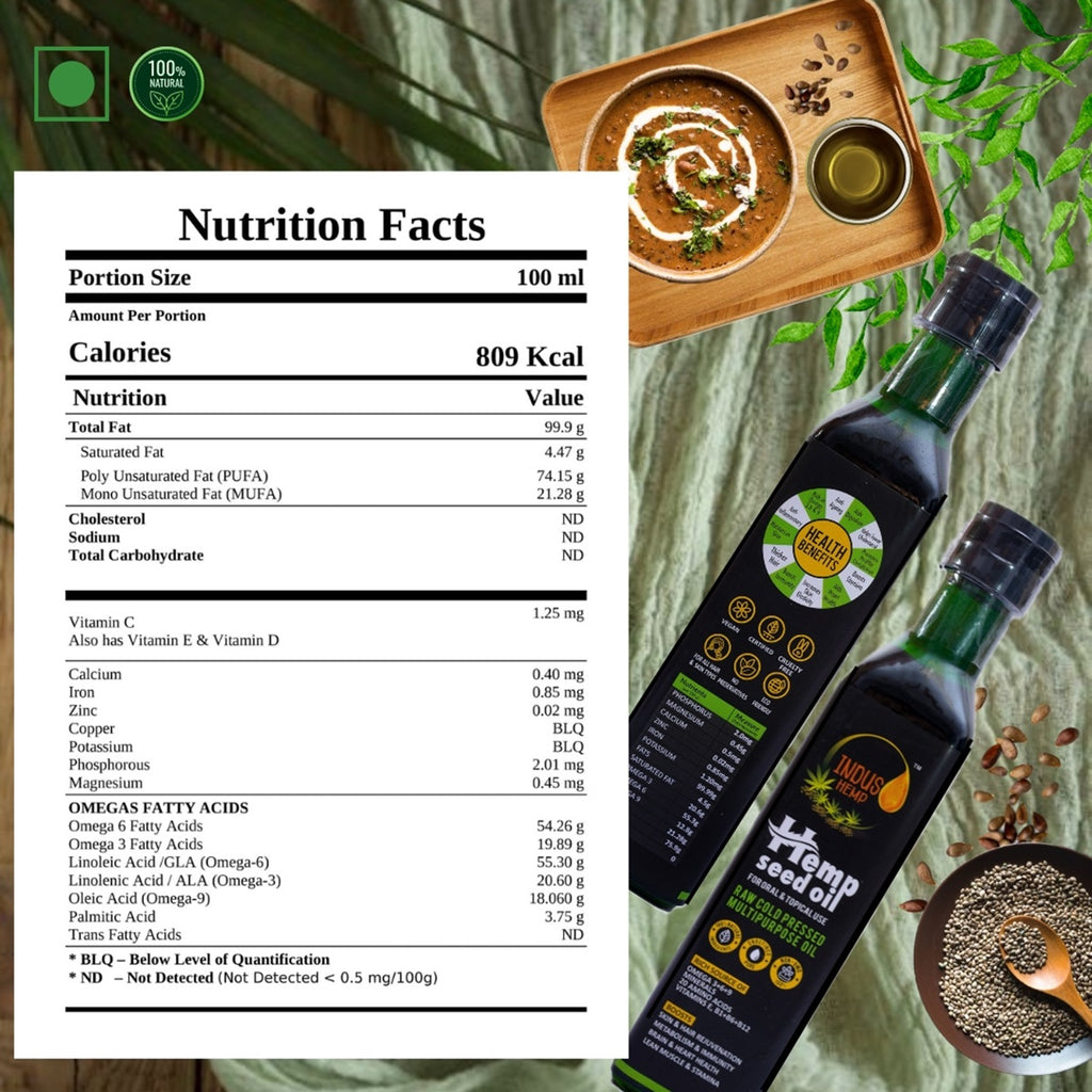 INDUS HEMP Raw Cold Pressed Pure Hemp Seed Oil