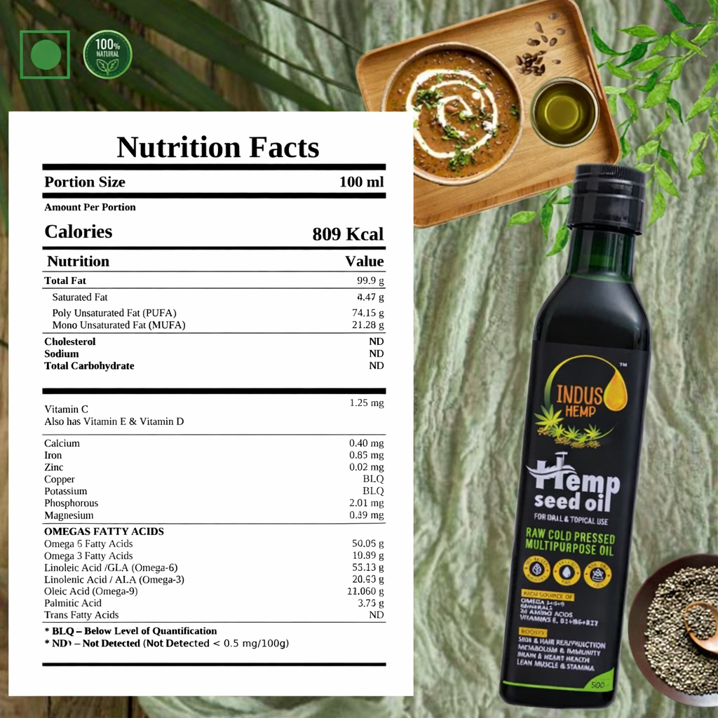 INDUS HEMP Raw Cold Pressed Pure Hemp Seed Oil