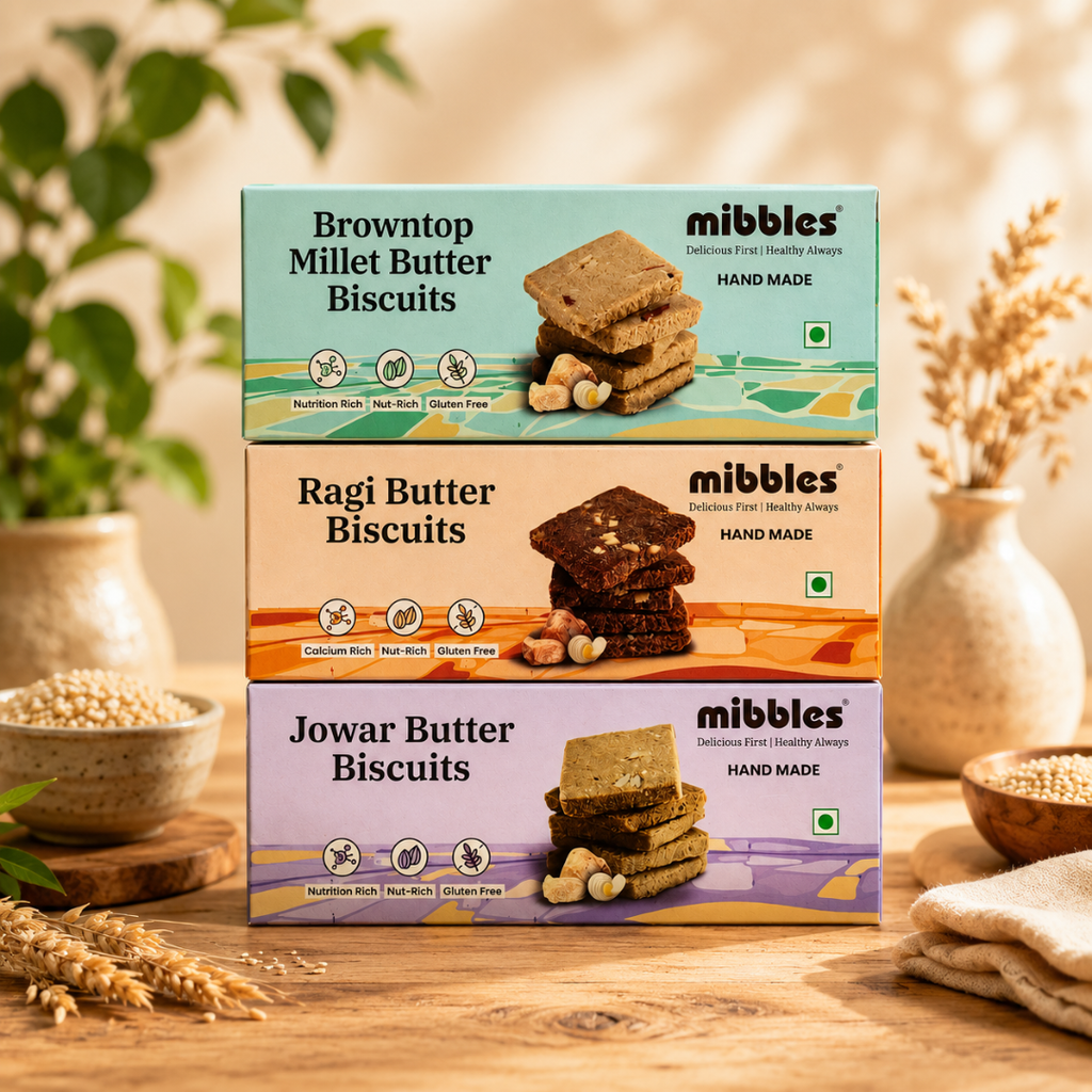 Mibbles - ragi butter biscuits, browntop butter biscuits, jowar butter biscuits