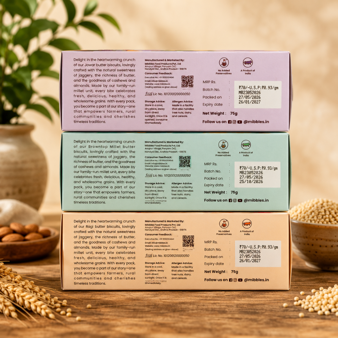 Mibbles - ragi butter biscuits, browntop butter biscuits, jowar butter biscuits
